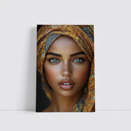 Woman Portrait Green Eyes Gold Headscarf