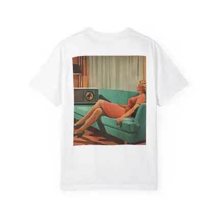 Retro Woman Relaxing On Teal Sofa