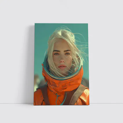 Blonde Astronaut Woman Orange Spacesuit Portrait