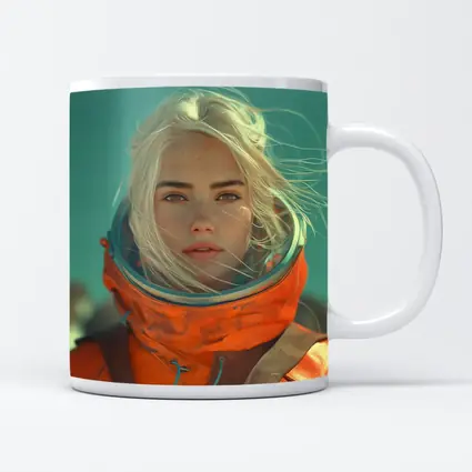 Blonde Astronaut Woman Orange Spacesuit Portrait