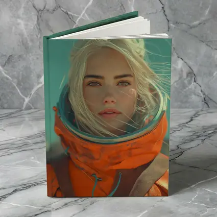 Blonde Astronaut Woman Orange Spacesuit Portrait