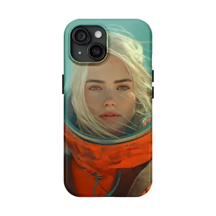 Blonde Astronaut Woman Orange Spacesuit Portrait