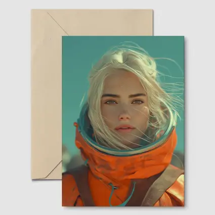 Blonde Astronaut Woman Orange Spacesuit Portrait