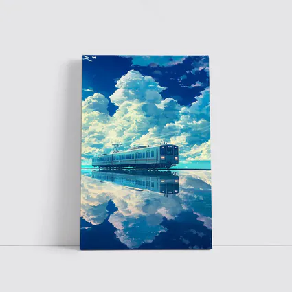 Anime Train Reflecting Dramatic Blue Sky