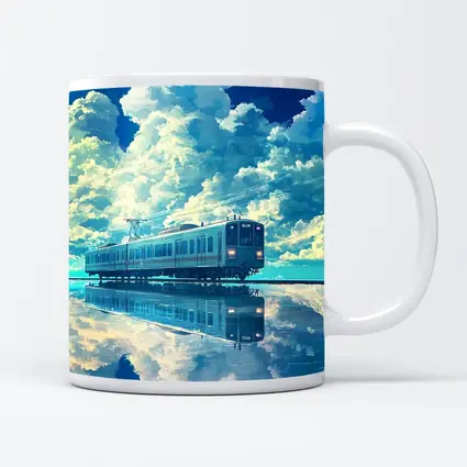 Anime Train Reflecting Dramatic Blue Sky
