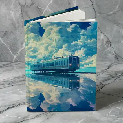 Anime Train Reflecting Dramatic Blue Sky