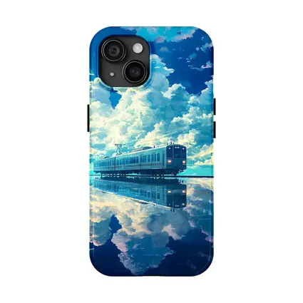 Anime Train Reflecting Dramatic Blue Sky