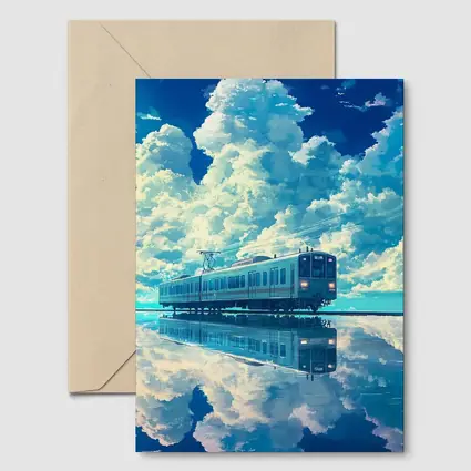 Anime Train Reflecting Dramatic Blue Sky