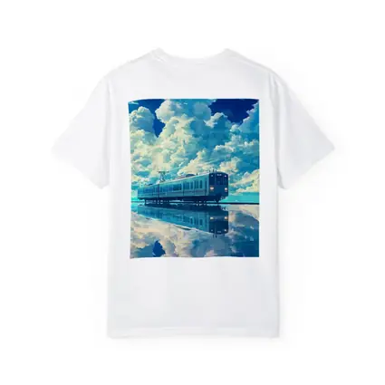 Anime Train Reflecting Dramatic Blue Sky