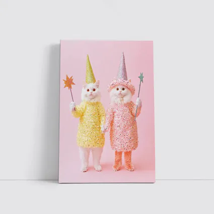 White Cats Wizard Costumes Pink Background