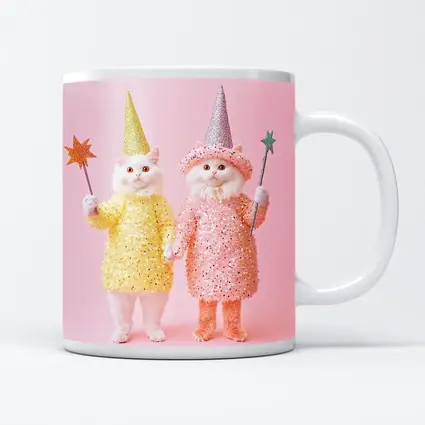 White Cats Wizard Costumes Pink Background