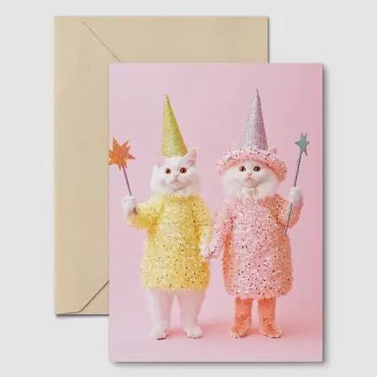White Cats Wizard Costumes Pink Background