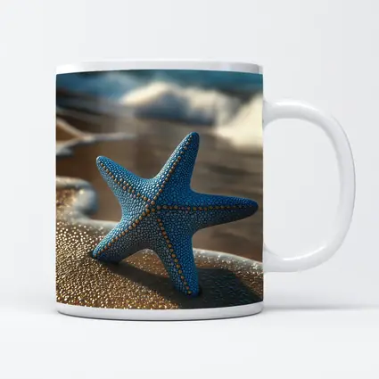 Blue Starfish Resting On Sandy Beach Shore