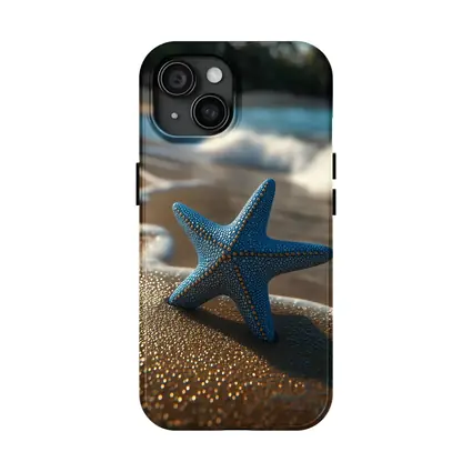 Blue Starfish Resting On Sandy Beach Shore