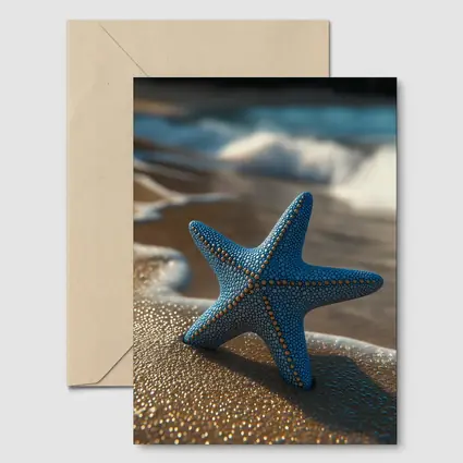 Blue Starfish Resting On Sandy Beach Shore