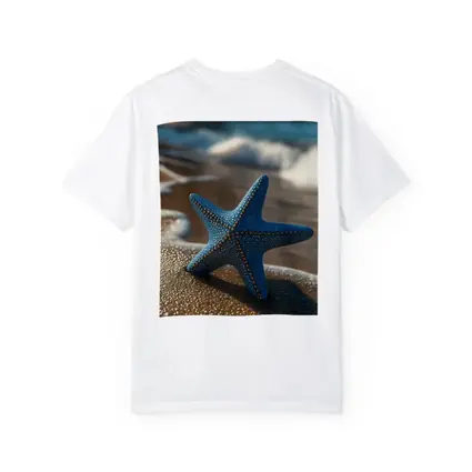 Blue Starfish Resting On Sandy Beach Shore