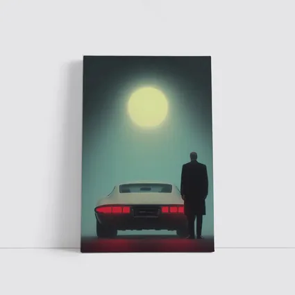 Man Standing Classic Sports Car Full Moon