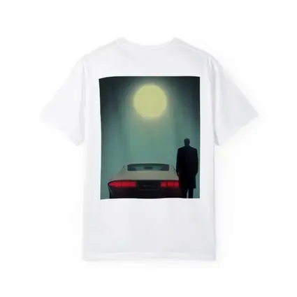 Man Standing Classic Sports Car Full Moon