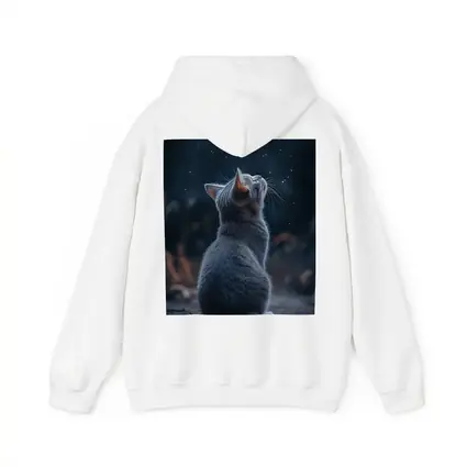 Gray Cat Gazing Up At Starry Night