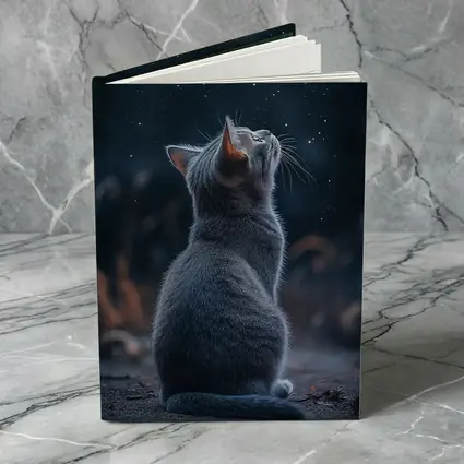 Gray Cat Gazing Up At Starry Night