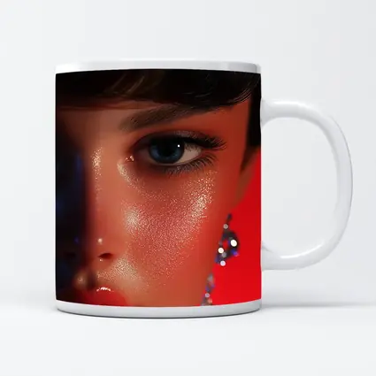 Close Up Woman Portrait Red Background Blue Eyes