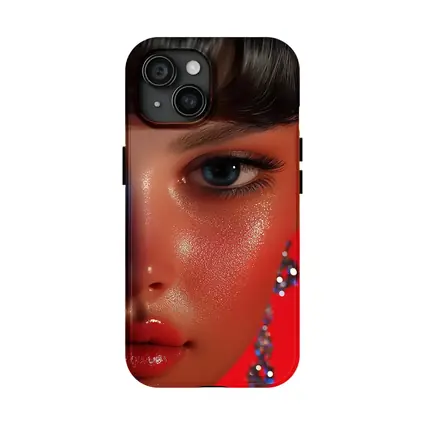 Close Up Woman Portrait Red Background Blue Eyes