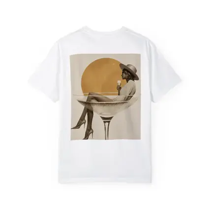 Woman Sitting In Champagne Glass Gold Sun