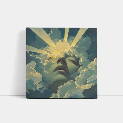 Surreal Face Emerging From Heavenly Clouds