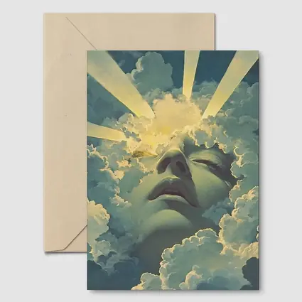 Surreal Face Emerging From Heavenly Clouds
