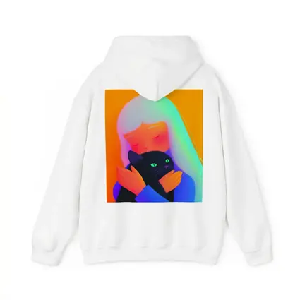 Girl Hugging Black Cat Rainbow Hair