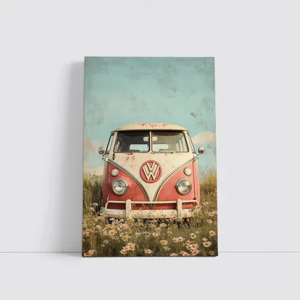 Vintage Volkswagen Bus Daisy Field Art