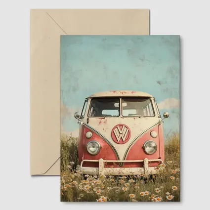Vintage Volkswagen Bus Daisy Field Art