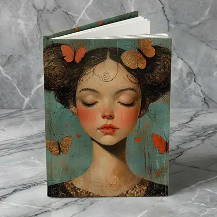 Girl With Butterflies Teal Vintage Painting
