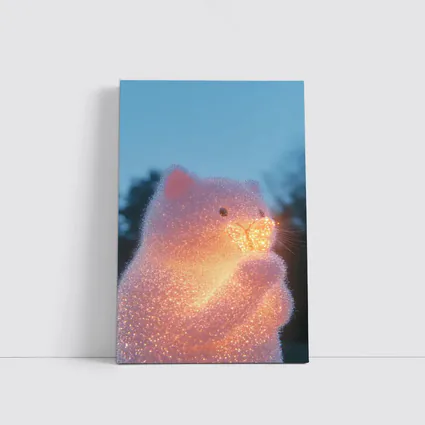 Glowing Crystal Cat Holding Butterfly Twilight