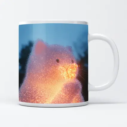 Glowing Crystal Cat Holding Butterfly Twilight