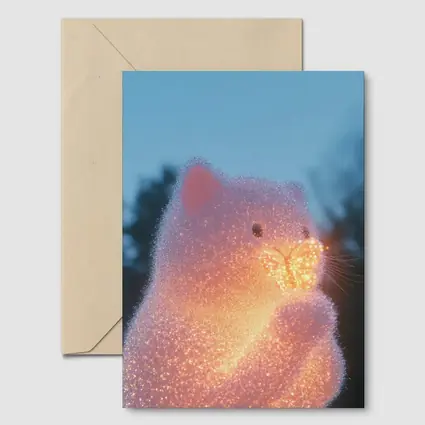 Glowing Crystal Cat Holding Butterfly Twilight
