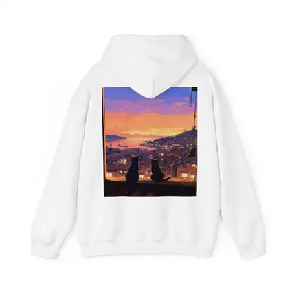 Two Cats Watching Anime City Sunset
