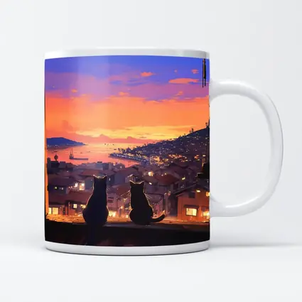 Two Cats Watching Anime City Sunset