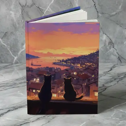 Two Cats Watching Anime City Sunset