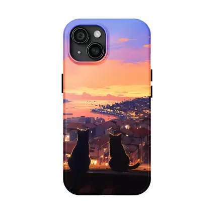 Two Cats Watching Anime City Sunset