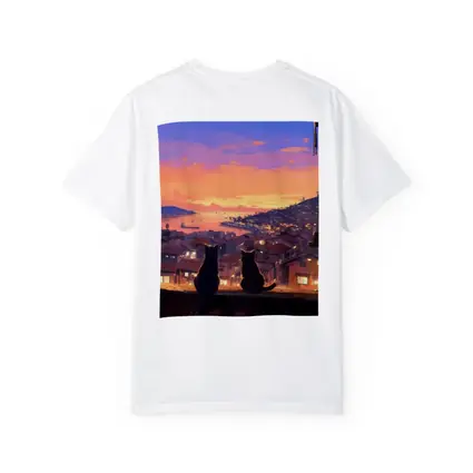 Two Cats Watching Anime City Sunset