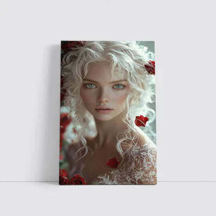 White Hair Woman Red Roses Portrait