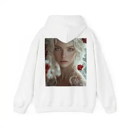 White Hair Woman Red Roses Portrait