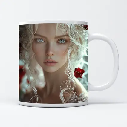 White Hair Woman Red Roses Portrait