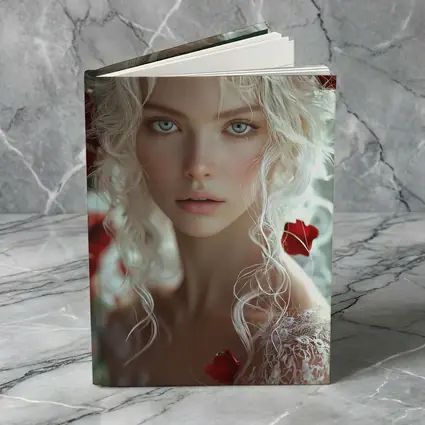 White Hair Woman Red Roses Portrait