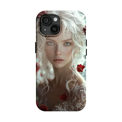 White Hair Woman Red Roses Portrait