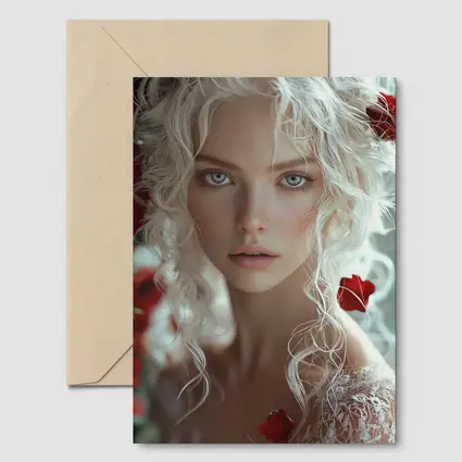 White Hair Woman Red Roses Portrait