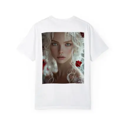 White Hair Woman Red Roses Portrait