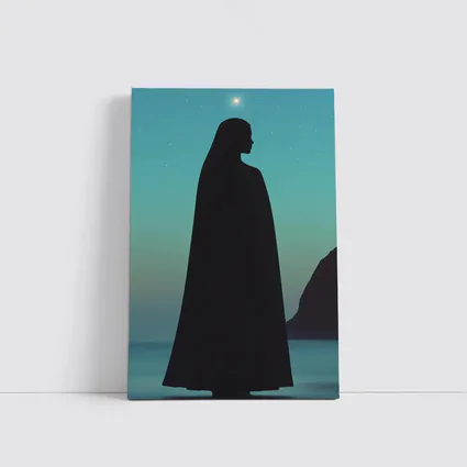 Cloaked Woman Silhouette Starry Night Sky