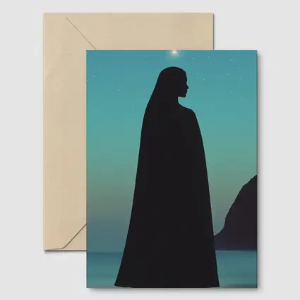 Cloaked Woman Silhouette Starry Night Sky